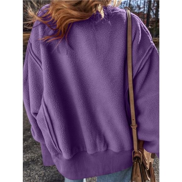 Round Neck Dropped Shoulder Sweatshirt - Picture 14 of 16